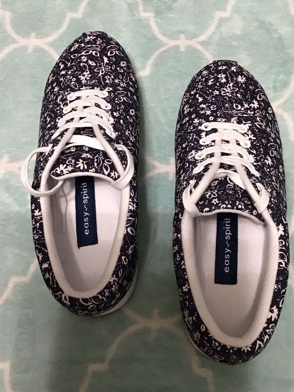 Easy Spirit Navy and White Floral Lace-Up Sneakers